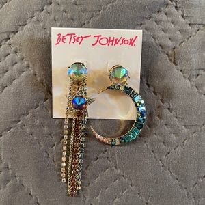 Betsey Johnson Crescent Moon Star Gem Earrings NWT